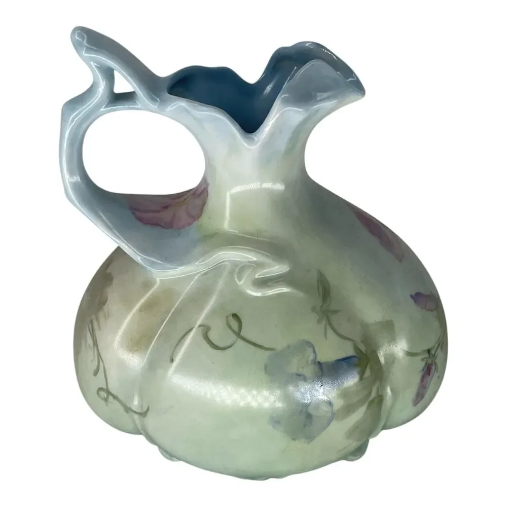 Antique Hand-Painted Porcelain Floral Pitcher Vase Art Nouveau Style 1910 - Picture 3 of 5